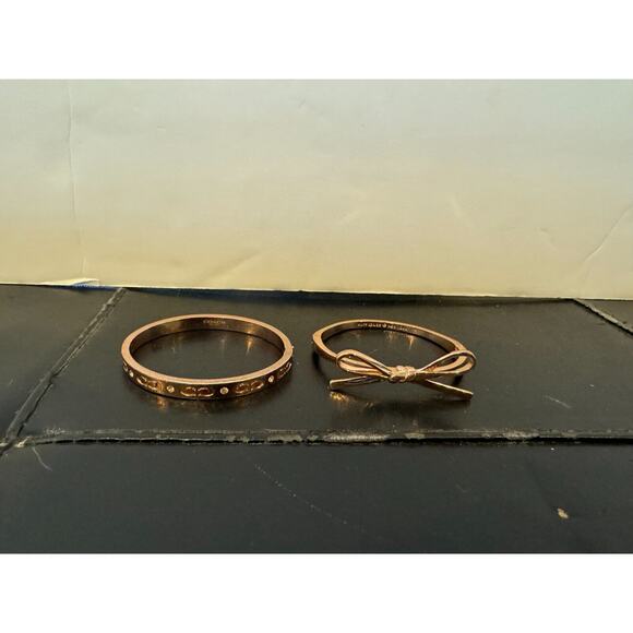 Lot Of 2 Hinged Bangle Bracelet Jewelry - Rose Gold Color - Coach & Kate Spade - Picture 1 of 14